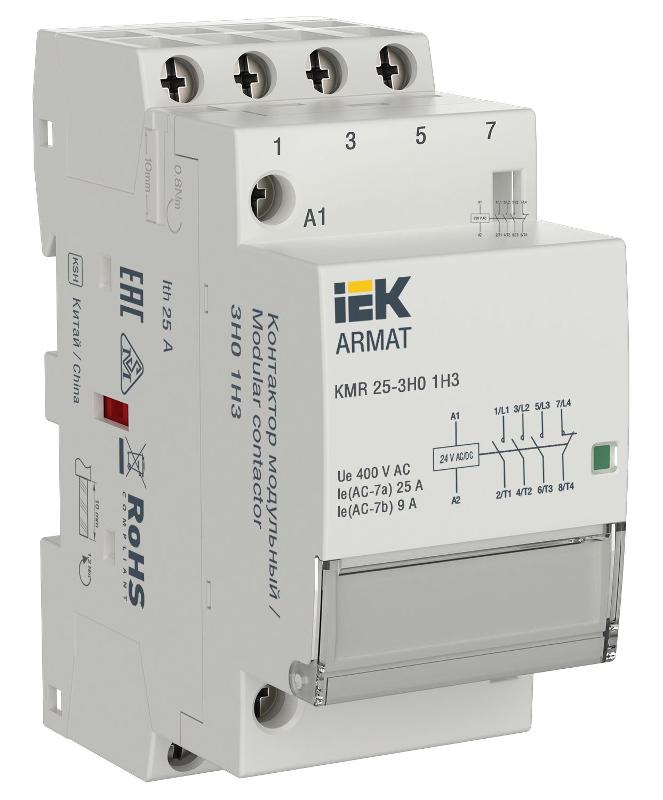 ARMAT Контактор модульный KMR 25А 24В AC/DC 3НО 1НЗ | AR-KMR20-025-31-024 | IEK — фото 1 | Sento