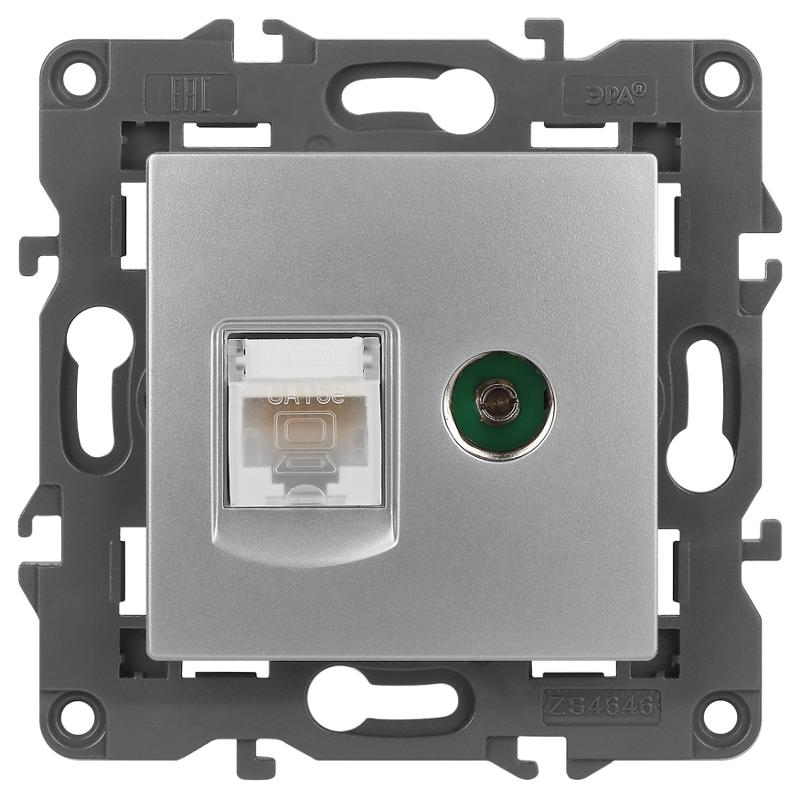 14-3110-03 Розетка RJ45+TV, IP20, алюминий | Б0034316 | ЭРА — миниатюра 1