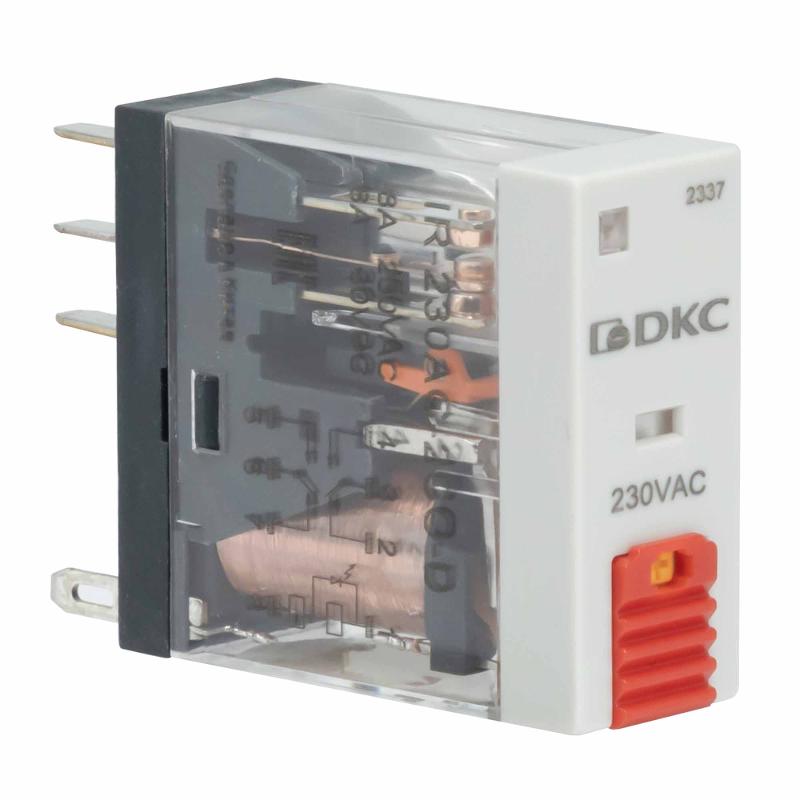 Реле миниатюрное промышленное, 2CO, ком. ток 8А, AgSnO2, напряжение 115V AC, опция: тест-кнопка+светодиод | IR-115AC-2CO-D | DKC — DKC (ДКС)
