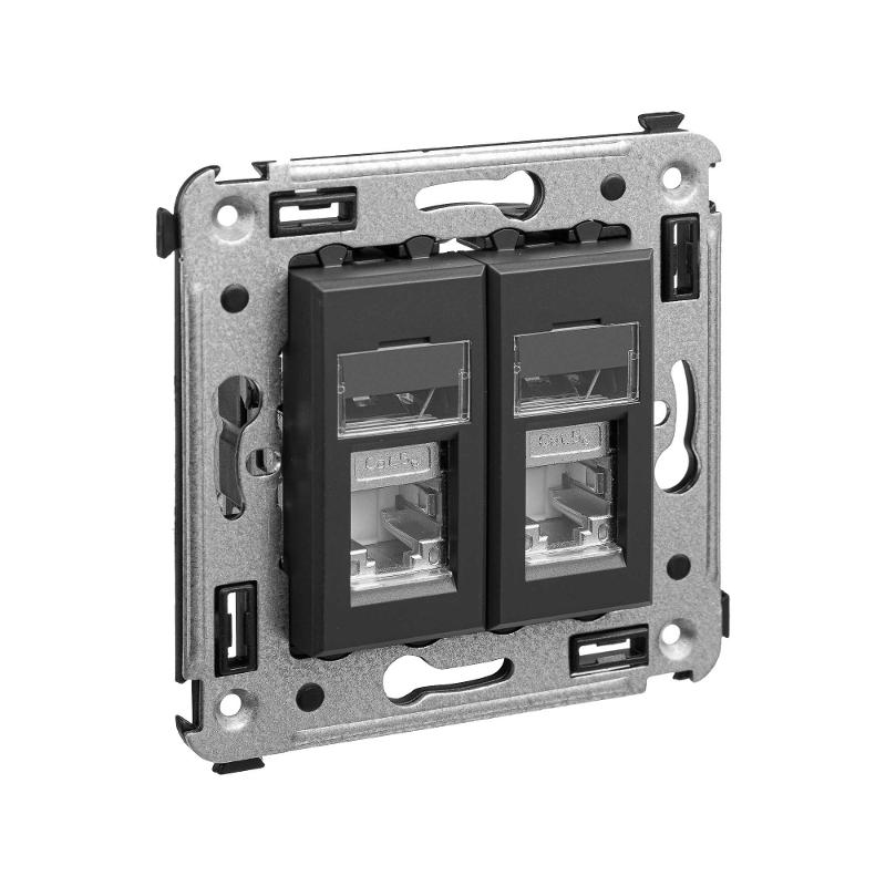 Компьютерная розетка RJ-45 в стену, кат.5e двойная экранированная,"Avanti", "Черный матовый" | 4412364 | DKC — миниатюра 2