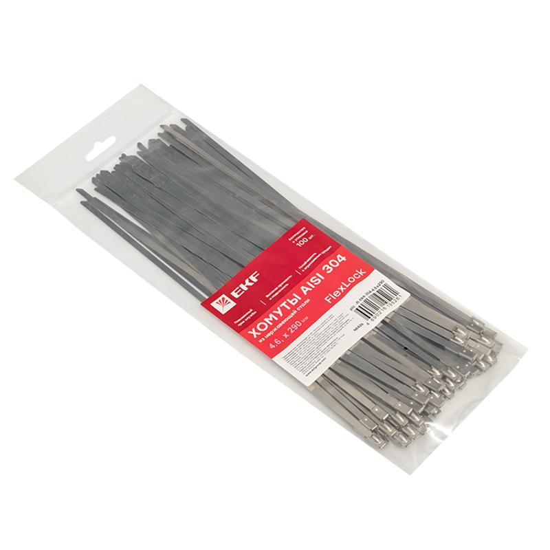 Хомут AISI 304 из нержавеющей стали, 4.6x290 (100 шт.) FlexLock PROxima|plc-fl-tss-304-4.6x290|EKF — миниатюра 3