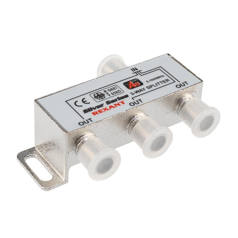 ДЕЛИТЕЛЬ  ТВ  x 3 + 4шт. F   "BOX"  5-1000 МГц  "Silver"  | 05-6102 | REXANT — миниатюра 1
