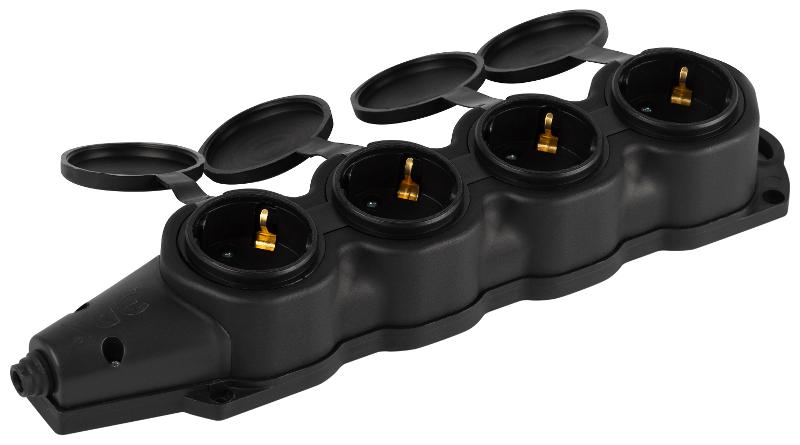 Колодка  KX-4e-B-IP44 каучуковая с заземлением 4 розетки 16A IP44 черная | Б0068394 | ЭРА — миниатюра 4