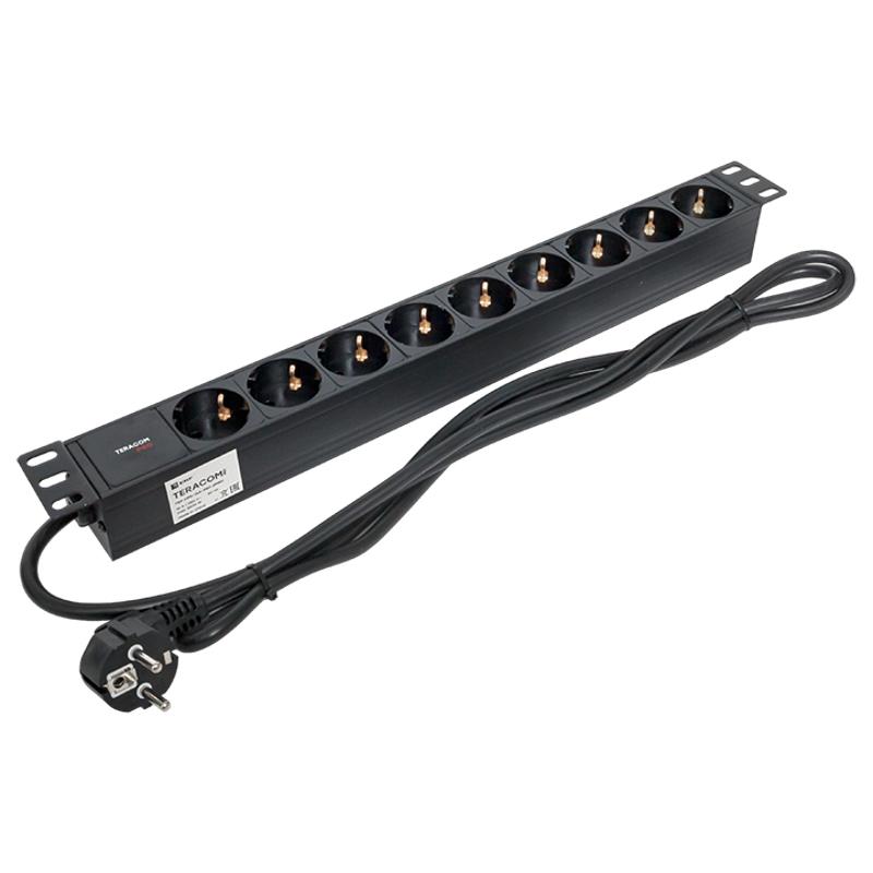 Блок розеток PDU TERACOM PRO 19" 1U 16А/250В 9 розеток Schuko 2 м 3x1,5 мм2 вилка Schuko | TRP-HPD-16A-9SH-2MSH | EKF — миниатюра 7
