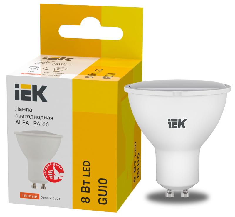 Лампа светодиодная  ALFA PAR16 софит 8Вт 230В 3000К GU10 (6шт) | LLA-PAR16-8-230-3-GU10-6 | IEK — IEK (ИЭК)