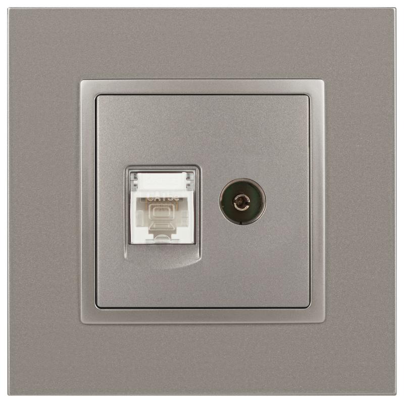 Розетка Elegance 14-3110-16 RJ45+TV, титан | Б0065768 | ЭРА — миниатюра 3