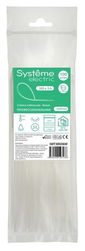 Стяжка кабельная 300х3.6 Белая (100шт) | IMT30036W | SE — Systeme Electric