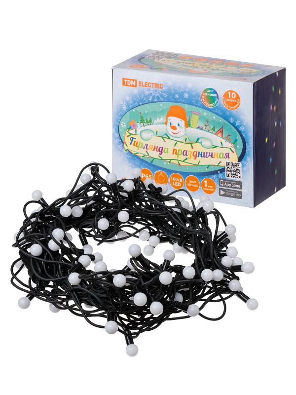 Гирлянда светодиодная "Шарики" 100LED, 10м, многоцвет., каучук чер., посл.подключ., 250 В, IP65, | SQ0361-0065 | TDM ELECTRIC — TDM ELECTRIC