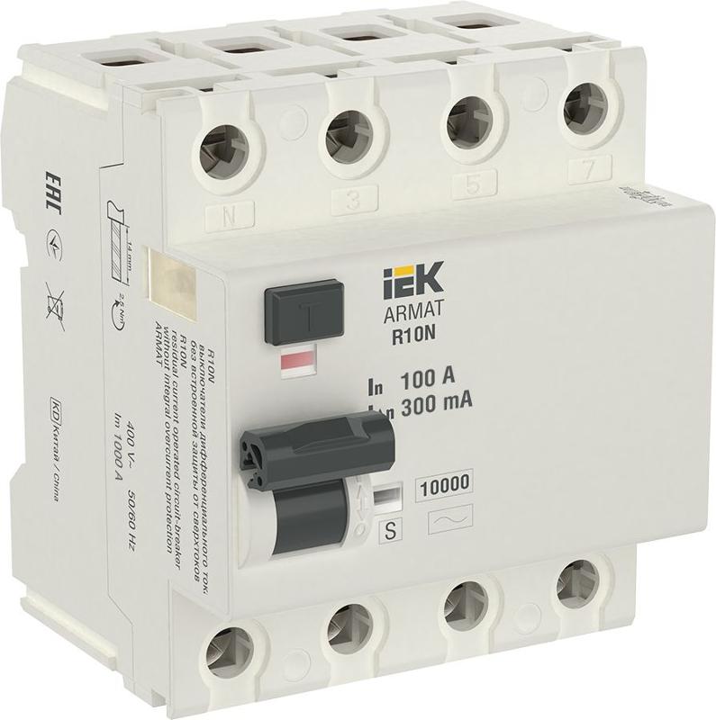 Выключатель дифференциальный (УЗО) R10N 4P 80А 300мА тип AC-S ARMAT | AR-R10N-4-100CS300 | IEK — IEK (ИЭК)