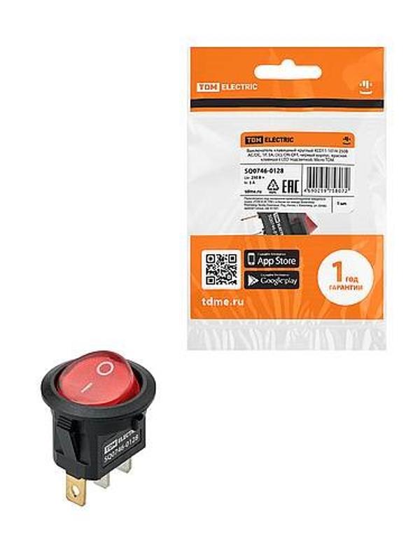 KCD11-101N 250В AC/DC, 1P, 3А, (3с), ON-OFF, черн.корпус, крас.клавиша, LED подсв., Micro | SQ0746-0128 | TDM — TDM ELECTRIC