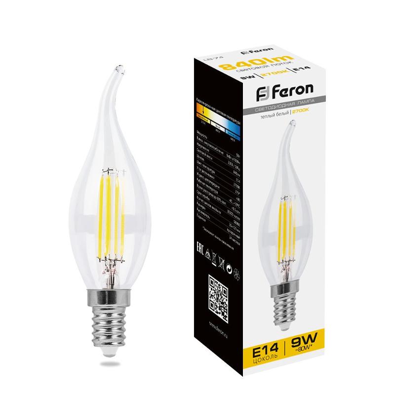 Лампа светодиодная LB-74 (9W) 230V E14 2700K филамент С35Т прозрачная | 25960 | FERON — Feron