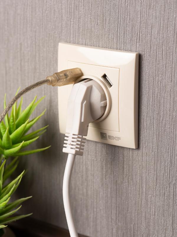 Валенсия розетка 1-местная с/з 16А кремовая с защ. штор. с 2 USB 2,1А EKF PROxima |  EWR16-028-20-2USB |  EKF — миниатюра 9