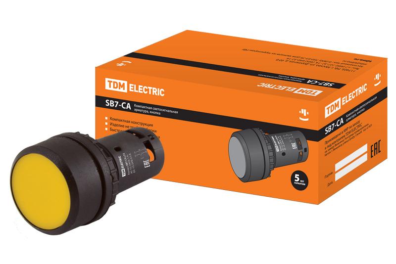 Кнопка с фиксацией SB7-CAL55 d22мм 1з+1р желтая | SQ0746-0016 | TDM — TDM ELECTRIC