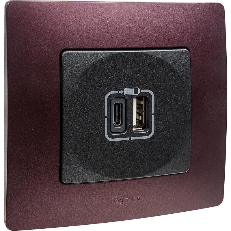 Зарядное устройство USB тип А / тип С - Legrand Etika - 3000мА 15Вт - антрацит — миниатюра 6