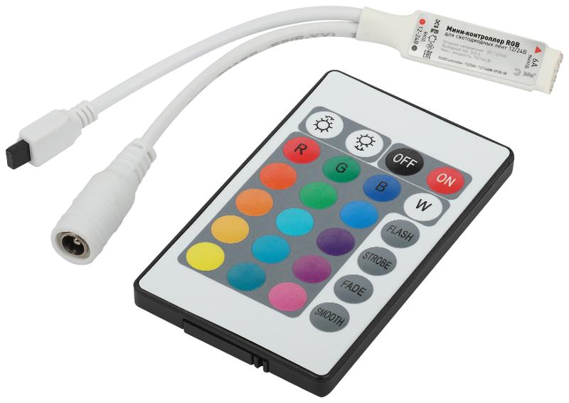 Контроллер  мини для светодиодной ленты с ИК пультом RGBController-12/24V-72/144W-IP20-IR  | Б0061110 | ЭРА — миниатюра 3