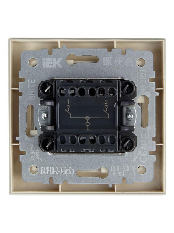 BRITE Выключатель 2-клавишный 10А в сборе ВСР10-2-0-БрКр бежевый | BR-V20-0-10-K10-F | IEK — миниатюра 5