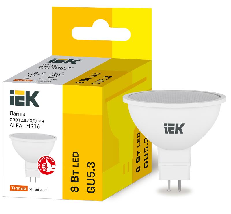 Лампа светодиодная ALFA MR16 софит 8Вт 230В 3000К GU5,3 | LLA-MR16-8-230-30-GU5 | IEK — IEK (ИЭК)