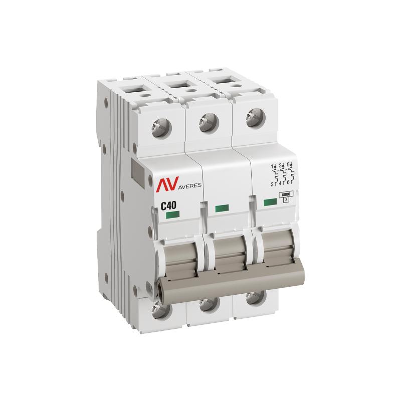 Выключатель автоматический трехполюсный AV-6 40А C 6кА AVERES | mcb6-3-40C-av | EKF — миниатюра 6