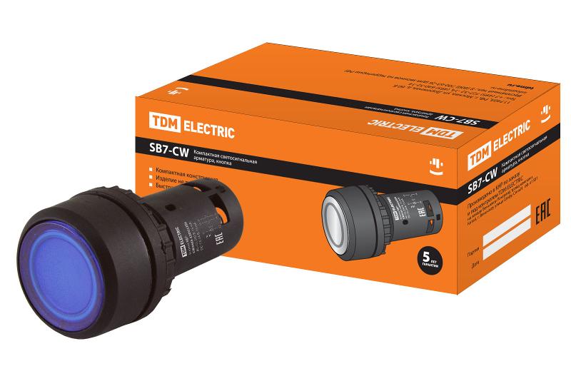 Кнопка SB7-CW3665-220V(LED) d22мм 1з+1р синяя | SQ0746-0039 | TDM — TDM ELECTRIC