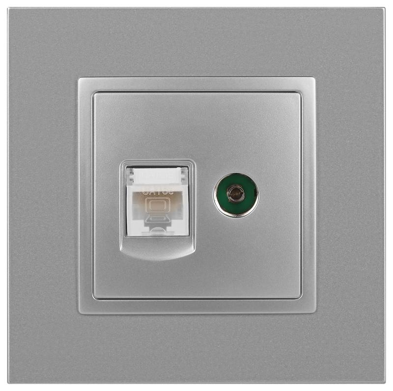 14-3110-03 Розетка RJ45+TV, IP20, алюминий | Б0034316 | ЭРА — миниатюра 3