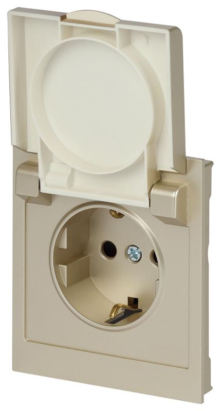 Розетка Arktik 16-2103-04 с заземлением 2P+E Schuko со шторками с крышкой 16А-250В шампань | Б0070437 | ЭРА — миниатюра 5