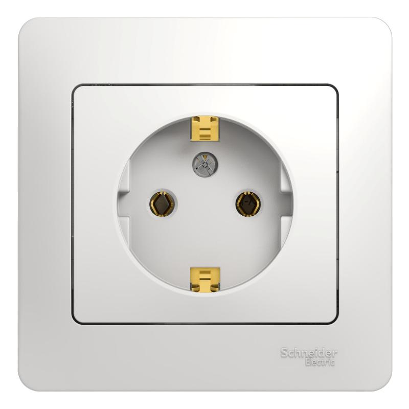 Glossa Белый Розетка с заземлением (в сборе с рамкой) | GSL000142 | SE — Systeme Electric