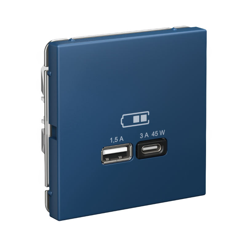 ArtGallery Аквамарин Розетка USB A + тип-C 45Вт высокоскор.заряд. QC, PD, механизм | GAL001129 | SE — миниатюра 2
