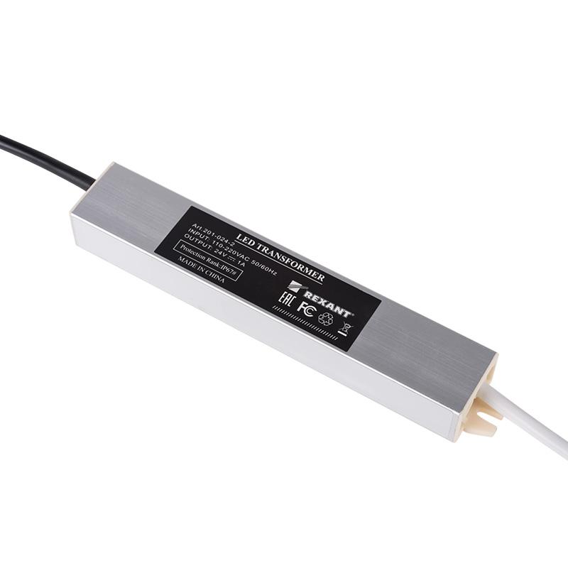 Источник питания тонкий 220V AC/24V DC, 1А, 24W с проводами, влагозащищенный (IP67) | 201-024-2 | REXANT — REXANT