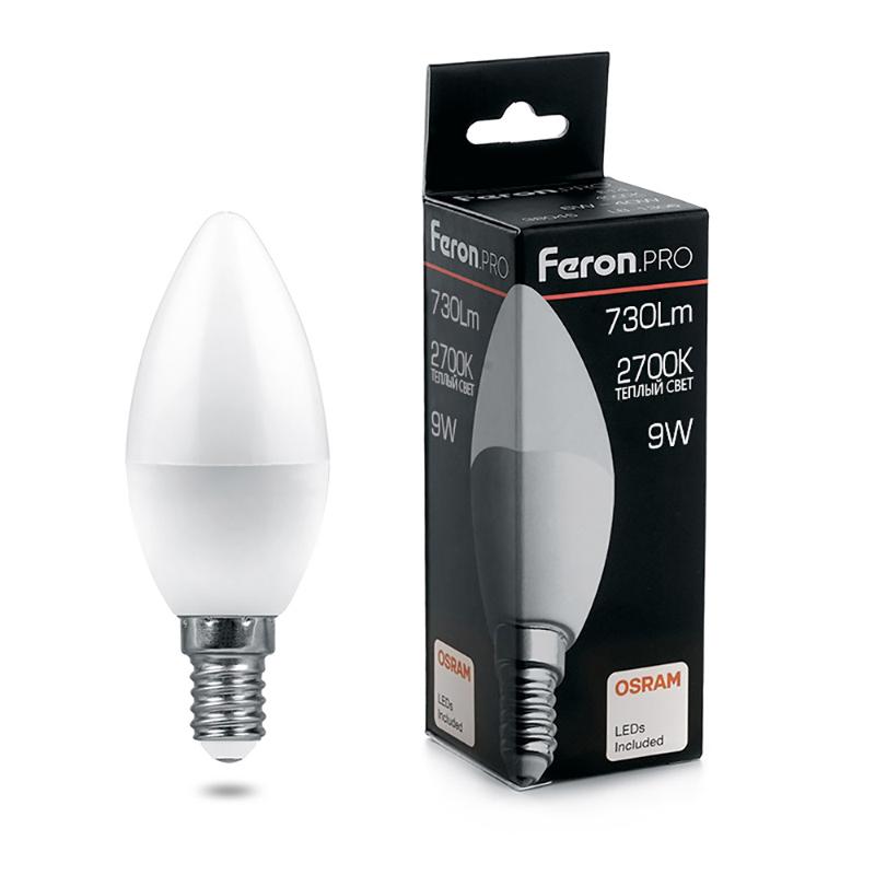 Лампа светодиодная .PRO LB-1309 Свеча E14 9W 2700K OSRAM LED | 38059 | Feron — фото 1 | Sento
