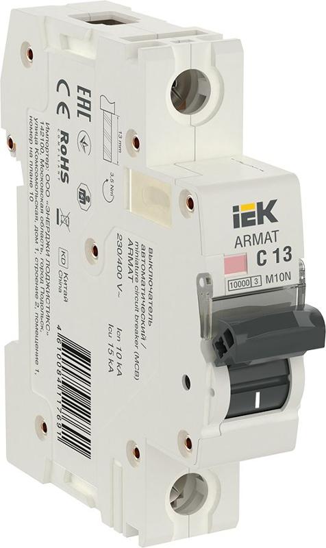 Выключатель автоматический однополюсный M10N 1P C 13А 10кА ARMAT | AR-M10N-1-C013 | IEK — фото 1 | Sento