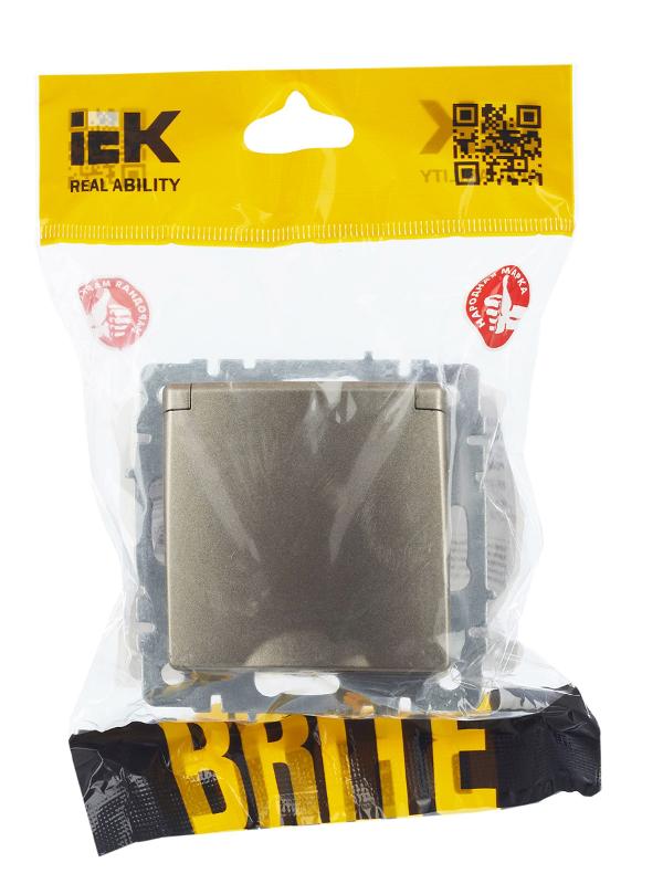 BRITE Розетка с заземлением со шторками с кр. 16А IP44 РСбш10-3-44-БрШ шампань | BR-R16-16-44-K37 | IEK — миниатюра 15
