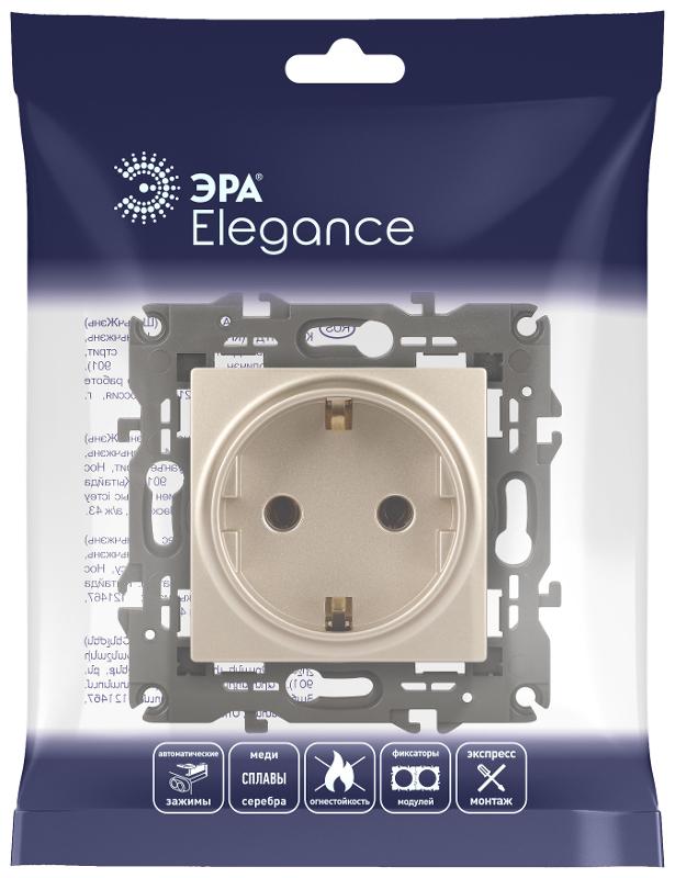 14-2101-04 Розетка с заземлением, 16A-250В, IP20, Эра Elegance, шампань | Б0034268 | ЭРА — миниатюра 2