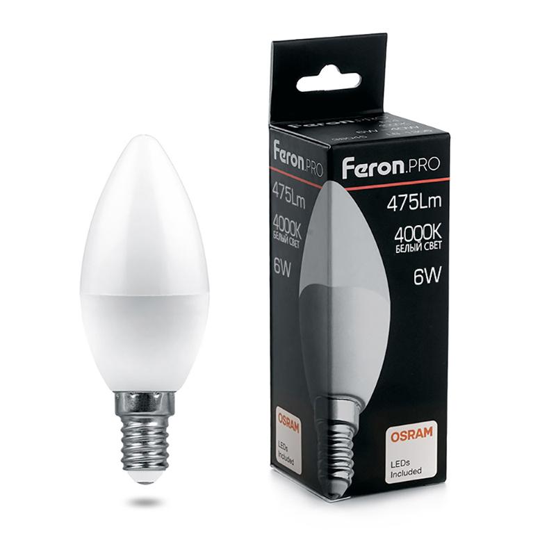Лампа светодиодная .PRO LB-1306 Свеча E14 6W 4000K OSRAM LED | 38045 | Feron — Feron