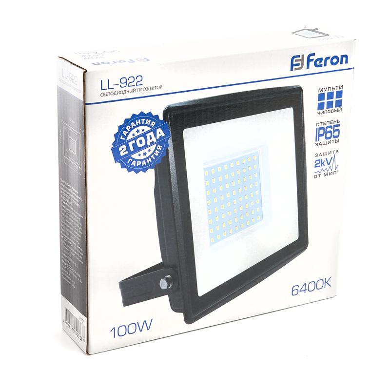 Прожектор светодиодный LL-922 2835 SMD 100W 6400K IP65 AC220V/50Hz, черный 261*217*33 мм | 32103 | FERON — миниатюра 6