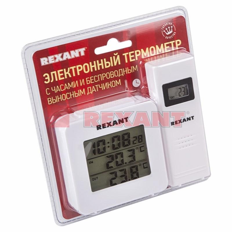 Электронный термометр с часами и беспроводным выносным датчиком | 70-0592 | REXANT — миниатюра 3