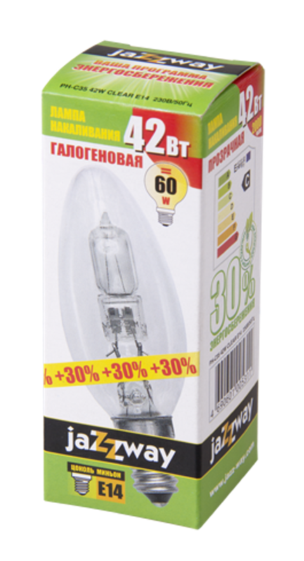 Лампа галогенная 42Вт 220В E14 PH - C35 clear | 1005311 | Jazzway — миниатюра 2