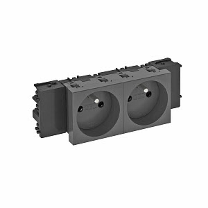 Розетка двойная 0° Modul45connect франц. стандарт, 250 В, 16A (черный) (STD-F0C SWGR2) | 6120560 | OBO Bettermann — миниатюра 2