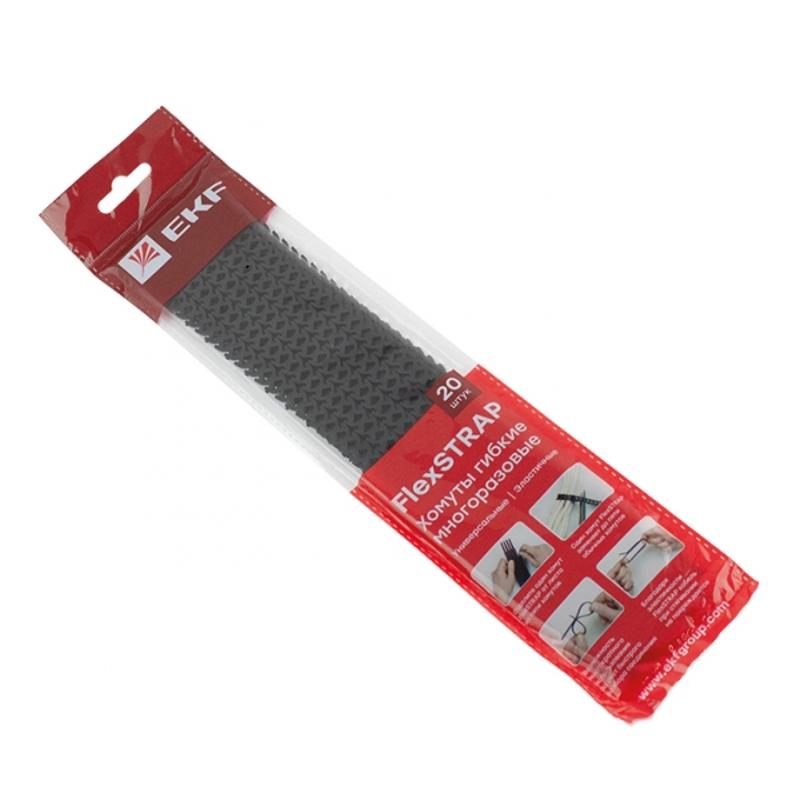 Хомут гибкий (20 шт.) черный FlexSTRAP | plc-fs-br | EKF — EKF