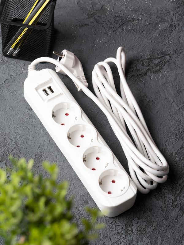 Удлинитель "Эксперт" 4 гнезда 5 метров 16А/3,5кВт с 2 USB 2,1А ПВС 3х1 | UBA16-2USB-4-05i | EKF — миниатюра 6
