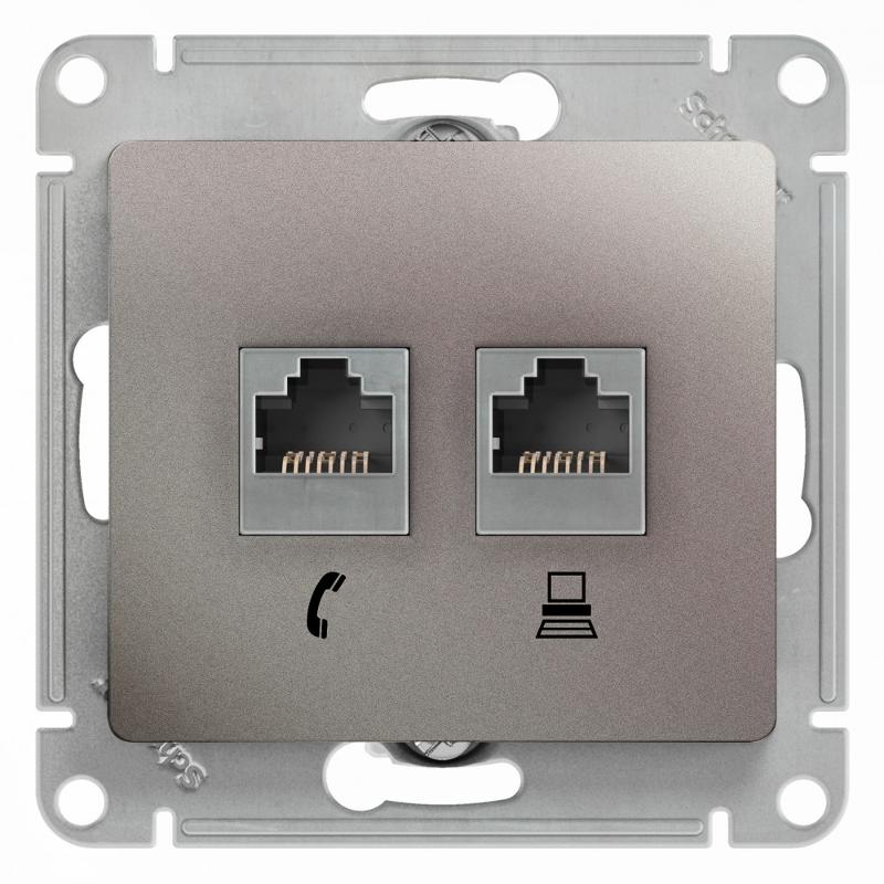 Glossa Платина Розетка 2-ая RJ11+RJ45, кат.5E | GSL001285 | SE — Systeme Electric
