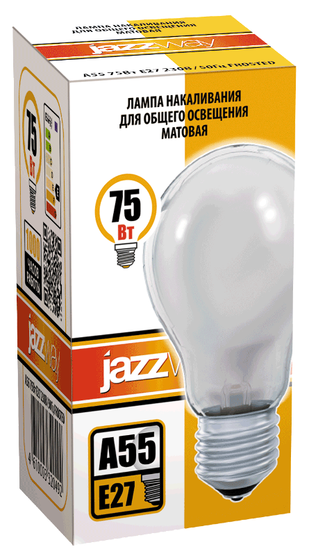 Лампа накаливания ЛОН  75Вт Е27 240В A55 frosted (БМТ 230-75-5) | 3320492 | Jazzway — миниатюра 2