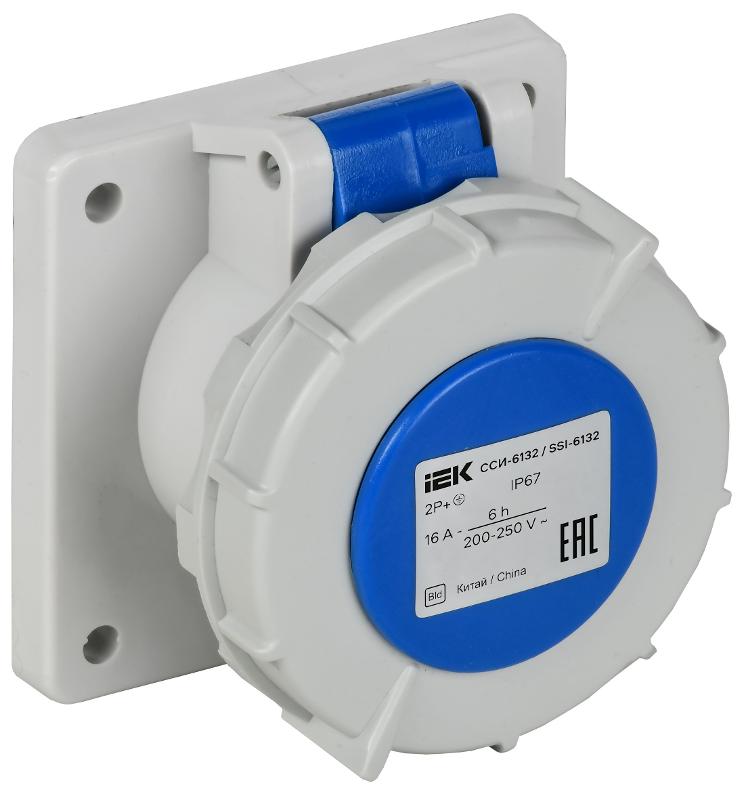 Розетка встраиваемая прямая ССИ-6132 16А-6ч 220В 2P+PE IP67| PSR61-016-3-0-67| IEK — фото 1 | Sento