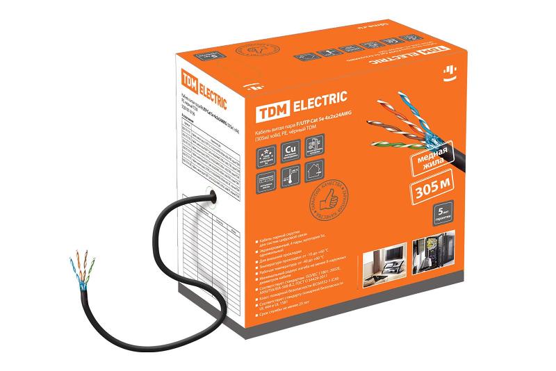 Кабель витая пара F/UTP Cat 5e 4х2х24AWG (305м) solid, PE, чёрный | SQ0107-0106 | TDM — TDM ELECTRIC
