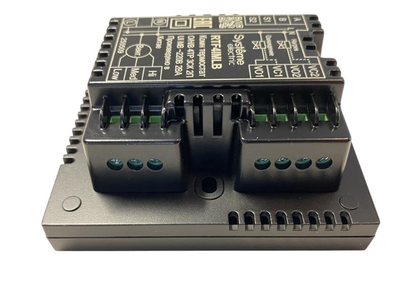 Термостат комнатный цифровой, О/Н/В/А для 4тр 3ск FCU и 2-поз.клап, 1UI 5DO Modbus ~230В чер BS | RTF4IMLB | SE — миниатюра 4