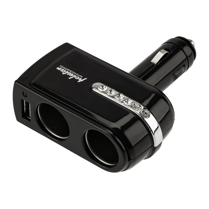 Разветвитель автоприкуривателя 2 гнезда 1хUSB (5 V 1000 mA) | 16-0238 | REXANT — миниатюра 1