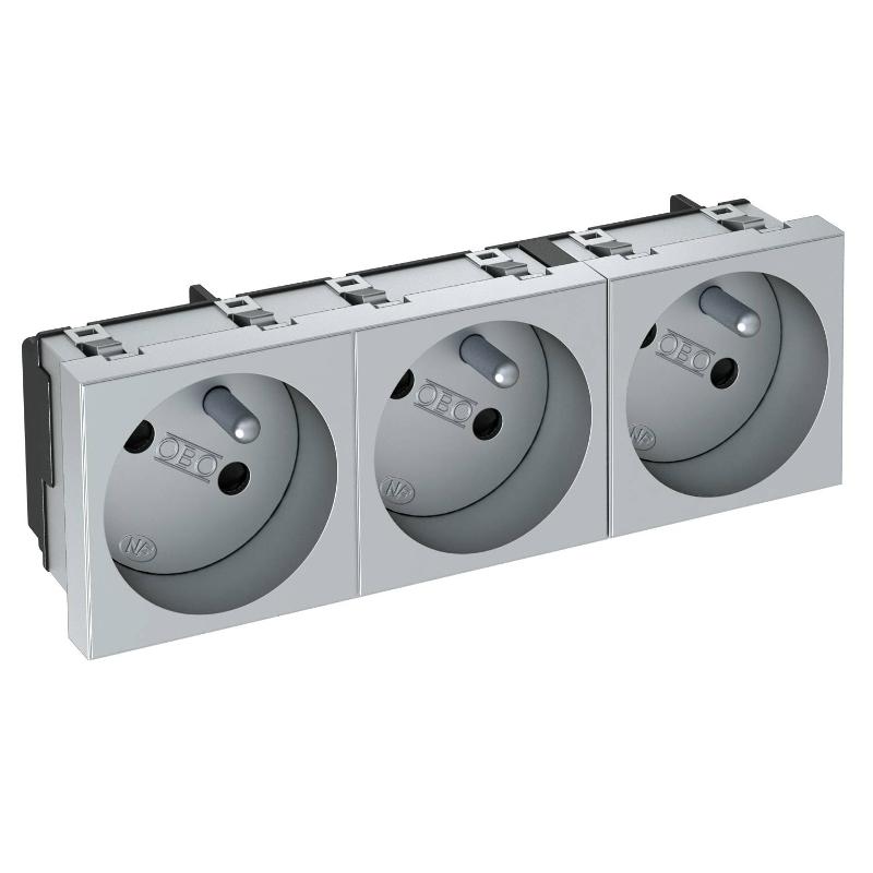 Розетка тройная 33° франц. стандарт, 250 В, 16A (серебристый) (STD-F3 AL3) | 6120272 | OBO Bettermann — OBO Bettermann