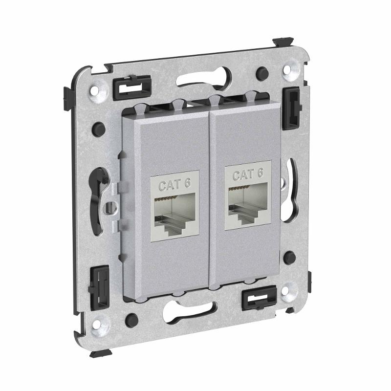 Компьютерная розетка RJ-45 без шторки в стену, кат.6 двойная экранированная, "Avanti", "Закаленная сталь" | 4404794 | DKC — миниатюра 2