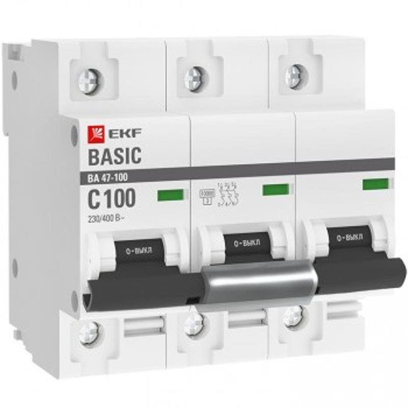 Выключатель автоматический трехполюсный 3P 100А (C) 10kA ВА 47-100 Basic | mcb47100-3-100C-bas | EKF — EKF