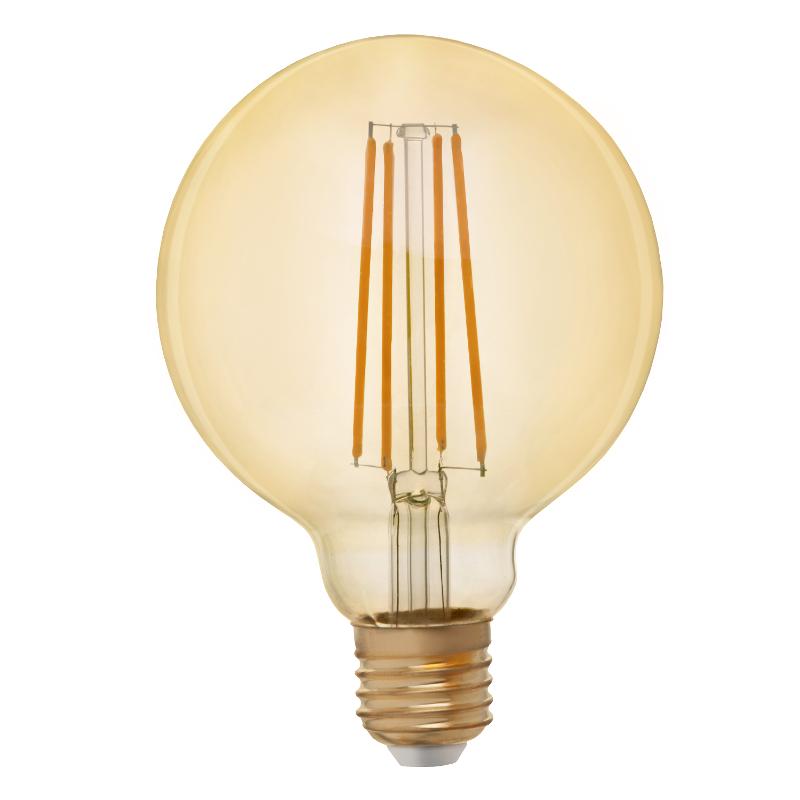 Лампа светодиодная F-LED G95-7W-824-E27 gold (филамент, шар зол, 7Вт, тепл, E27) (20/420) | Б0047662 | ЭРА — миниатюра 2