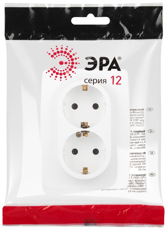 Розетка ЭРА Серия 12 12-2106-01М , 2-ая с заземлением, 16А-250В, белый матовый  | Б0065721 | ЭРА — миниатюра 2